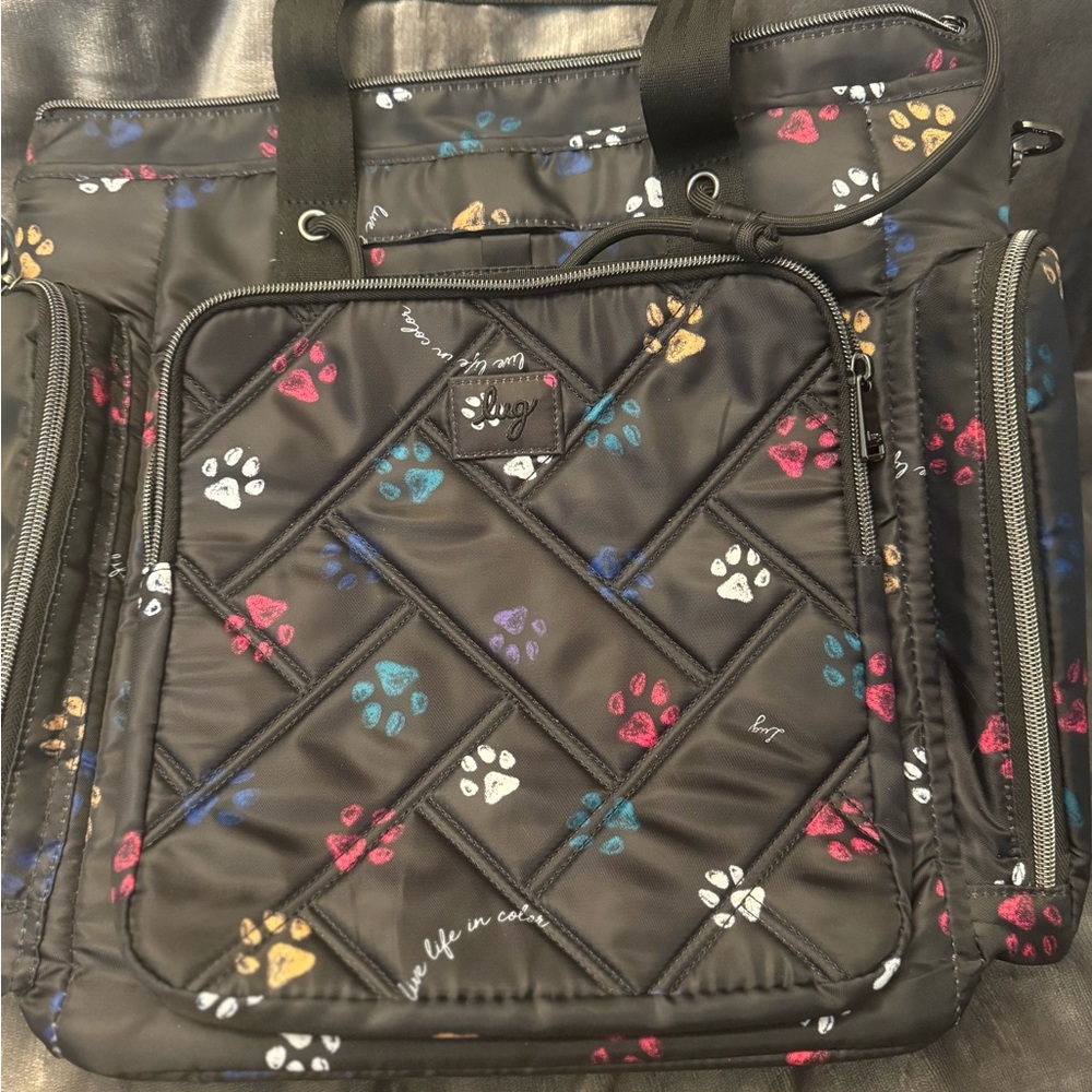 Lug Bustle- Black and White Quilted Tote with Playful Paw Prints